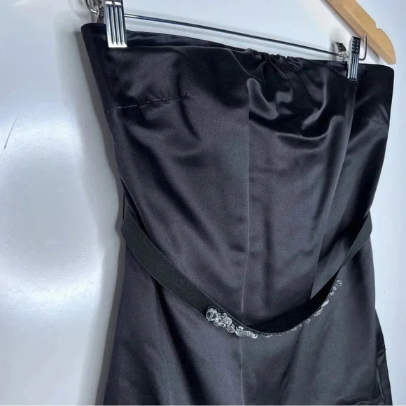 Vera Wang Black Silk Strapless Pocket Dress with Rhinestone Belt Size 4 - Picture 9 of 14